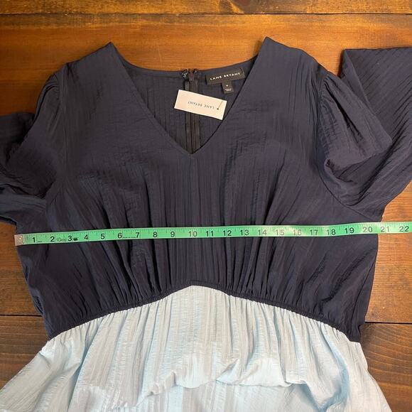 Lane Bryant Night Sky Blue Tiered Crepe Maxi Dress Colorblock Long Sleeve SZ 16 - Picture 11 of 13